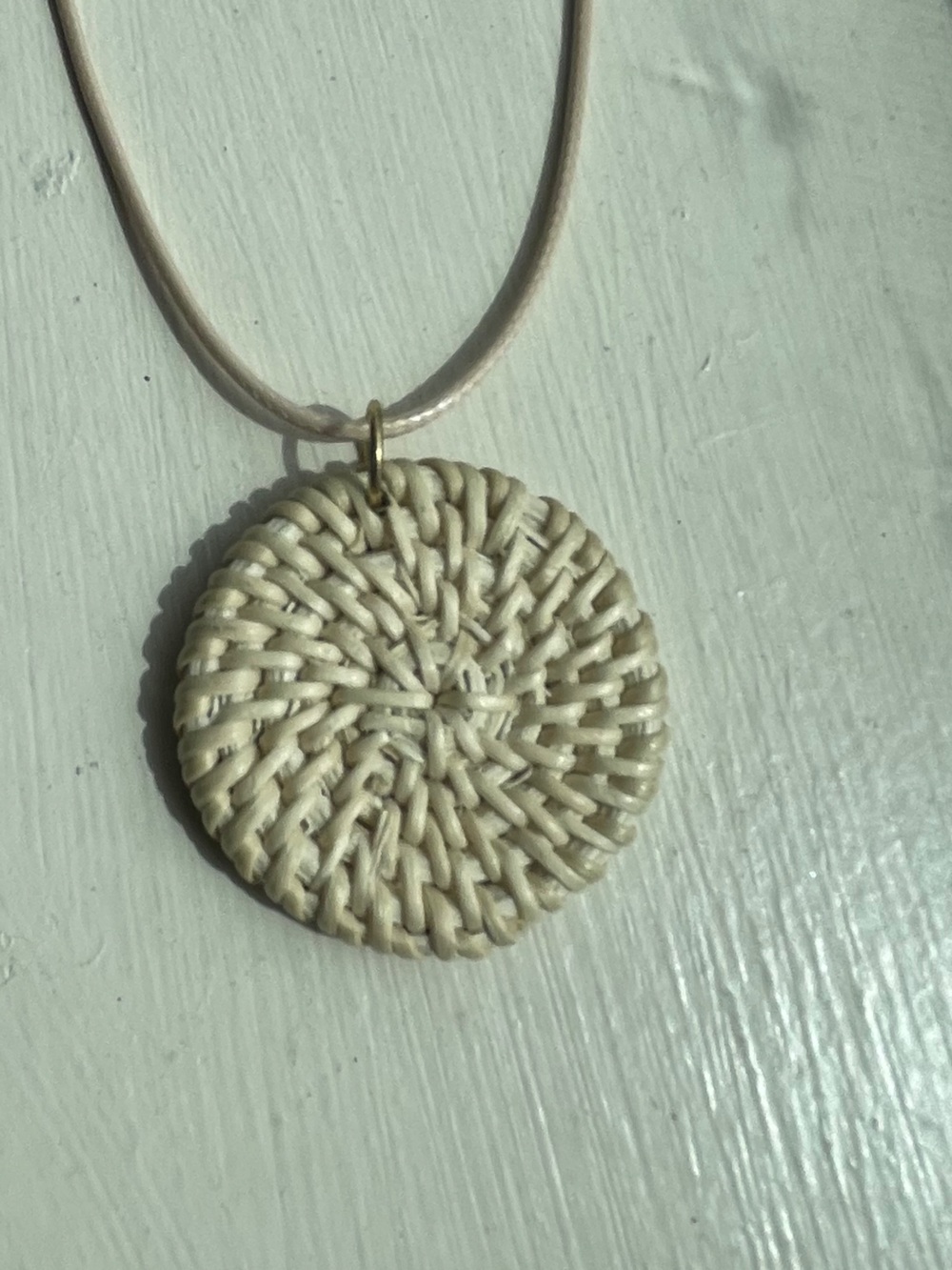Handwoven Cream Circle Pendant Necklace - Women Jewelry